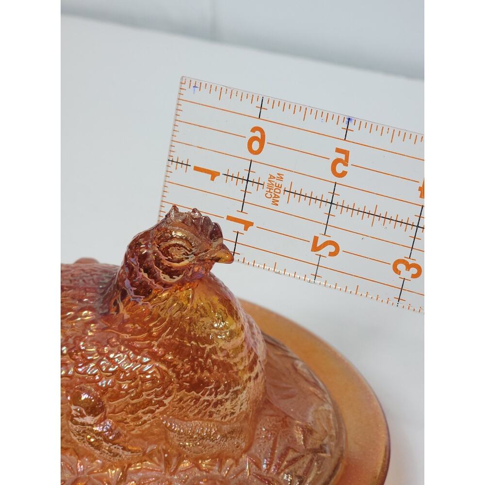 Sowerby Carnival Glass Hen on Nest Covered Dish Marigold England As Is - Picture 4 of 7